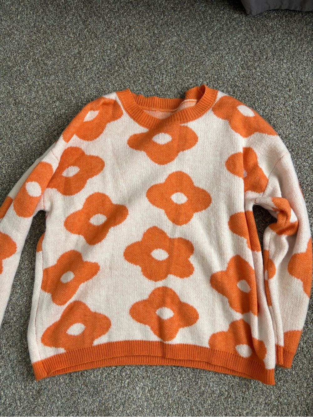 SHEIN Orange Floral Crewneck Sweater on Cream